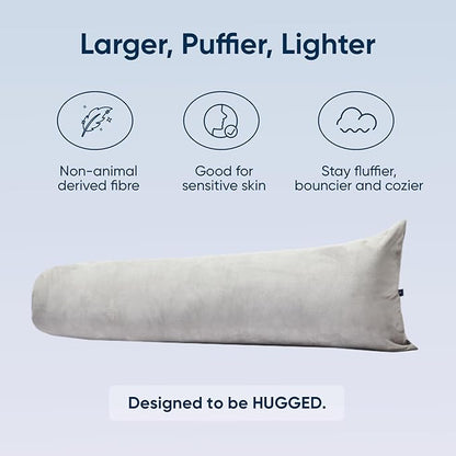 Vesta Hug Body Pillow, Cozy Velvety Cover, Ergonomic Twist Design for Shoulder, Back, and Leg Comfort, Perfect as Lumbar, Bolster, or Maternity Pillow, Generous Size for All - Cloud Grey (Pack of 1)