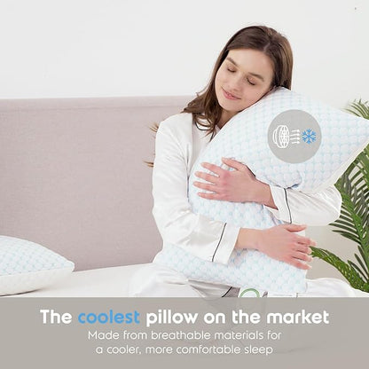 Nestl Cooling Pillow for Sleeping 2 Pack, Luxury Shredded Memory Foam Pillows Kids Size Set of 2, Adjustable Cold Gel Pillows for Hot Sleepers Supportive Kids Pillow for Side Back Stomach Sleepers