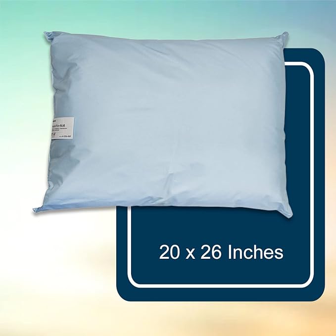 McKesson Medical Pillow [12 Count] Reusable Hospital Bed Pillows, Vinyl Cover, Fluid Moisture and Stain-Resistant, Blue, 20 in x 26 in