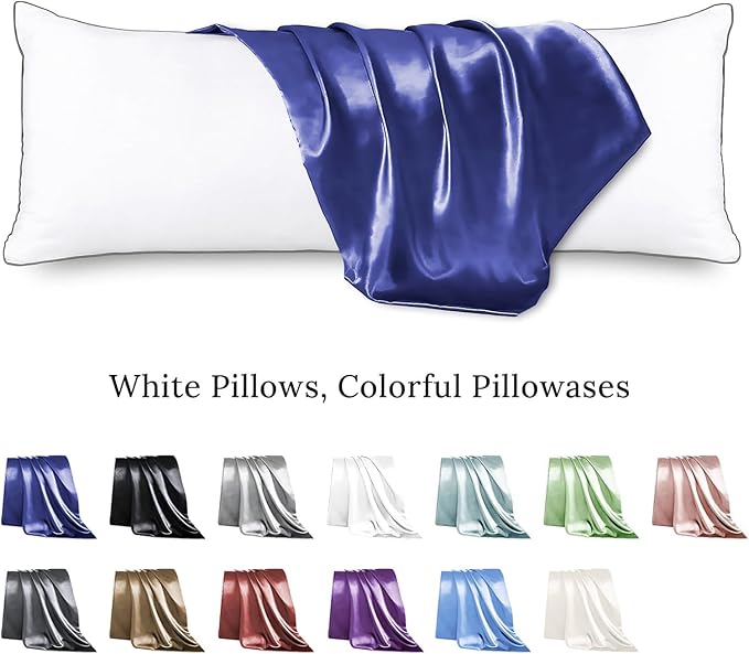 HUXMEYSON Body Pillow with Satin Pillowcase, Body Pillow for Adults, Removable Cover, Navy Blue (20"x54")