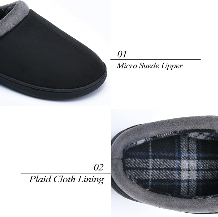 Memory Foam Mens Slippers Slip-On Comfy House Slippers for Men Indoor Outdoor Non-Slip Warm Winter Men’s Bedroom Slippers Size