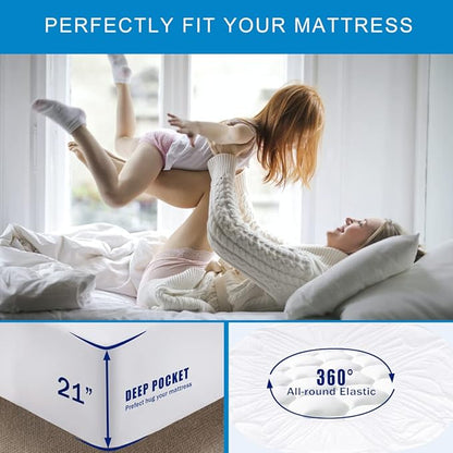 Twin XL Size Quilted Fitted Waterproof Mattress Pad, Premium Hollow Material Filling Mattress Protector, Breathable, Quiet, Cooling, Machine-Washable Mattress Cover with 21” Deep Pocket