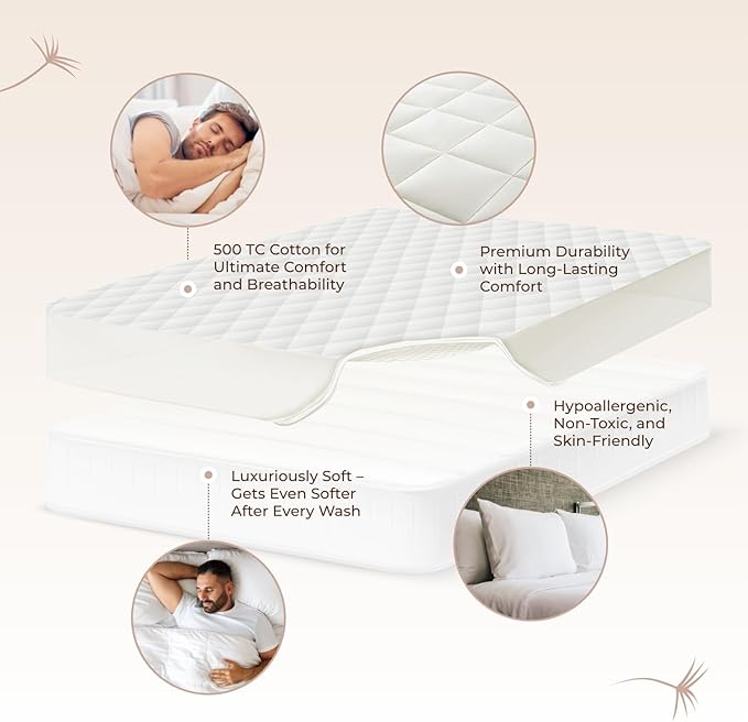 Whisper Organics Luxury Quilted Mattress Cover - Exquisite Softness, 100% Organic Cotton, 17-Inch Deep Pocket, King, Pure White