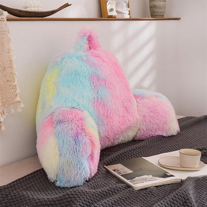 Aimuan Reading Pillow Bed Rest Pillow with Arms Rabbit Fur Cushion for Adults Teens Incline Rest Sitting up & Sleeping Snoring Pillow with Pregnancy Lumbar Back Support (Standard, Light-Pink)