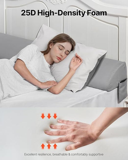 VEVOR Bed Wedge Pillow for Headboard, King Size, 76"x8"x6" Bed Gap Filler, Fill 0-5" Gap Between Headboard and Mattress, 25D Foam Mattress Wedge Headboard Pillow with Side Pocket, for Backrest, Gray