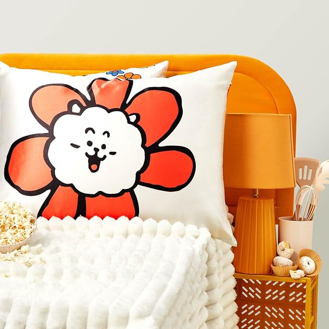 Kitsch x BT21 Satin Pillowcase with Zipper – Better Than Silk Pillowcase, RJ Character & Funky Floral Print – Soft Cooling Toddler Bed Time Pillow Case for Hair & Skin – King Size 19x36