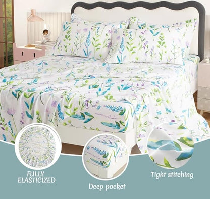 SDY 7PCS Floral Comforter Set Queen Size,Cute Flowers Printed Bedding Comforter Sets for Toddler,Girls Boys and Kids, with Comforter, Flat Sheet, Fitted Sheet and Pillowcases & Shams