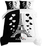 HOSIMA Black and White Stitching Love Heart Paris Bedroom Comforter Set,Eiffel Tower Modern French Style Bedroom Decor,Romantic Sweet Couple Queen Size Comforter with 2 Pillow Cases.