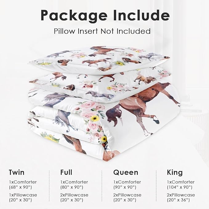 Twin Size Comforter Set with Pillowcase, Vintage Horse Brown Soft 2 Pcs Bedding for Kids and Adults, Get Watercolor Run Comforter Set for Room Bedroom Bed Decor