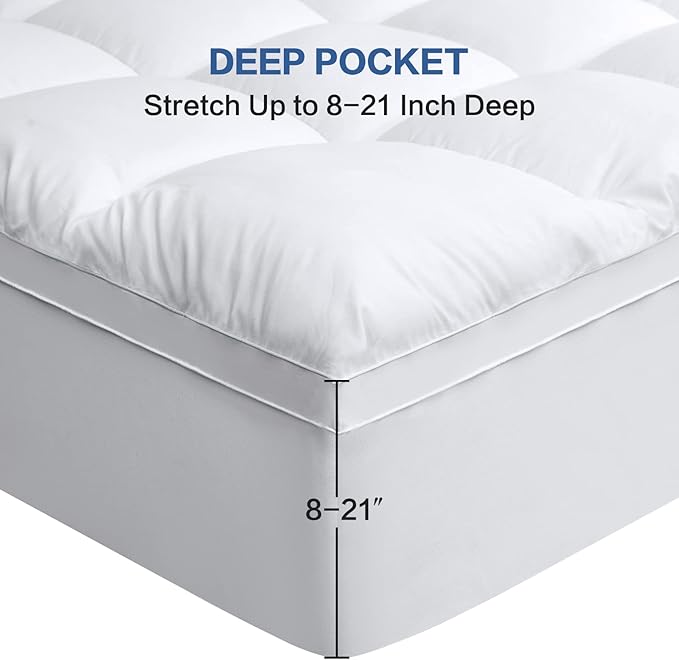 COHOME King Size Mattress Topper Extra Thick Cooling Mattress Pad 400TC Cotton Top Plush Down Alternative Fill Pillow Top Mattress Cover with 8-21 Inch Deep Pocket (78x80 Inches, White-Classic)