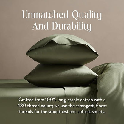 Brooklinen Luxury Sateen Duvet Cover - 100% Cotton, Twin/Twin XL Size in Fresh Moss Green with Extra-Long Corner Ties and Button Closure - Best Twin/Twin XL Duvet Covers