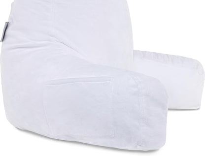 Husband Pillow White, Original Reading Pillow in Bed Rest Chair, Shredded Memory Foam Large Lounge Cushion Adult Backrest with Arms, Comfy Back Support for Sit Sitting Up, Washable/Removable Cover