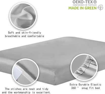 100 Supima Cotton Sheets 600 Thread Count,Bed Sheet Set Queen Sheets 4 Pieces,Soft & Silky Sateen Weave, Fits Mattress Up to 18'',Deep Pocket, Breathable & Fade Resistant(Silver Grey,Queen)