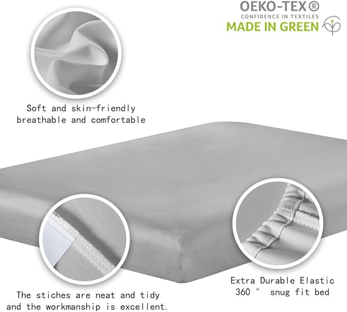 100% Supima Cotton Sheets 600 Thread Count,Bed Sheet Set King Size Sheets 4 Pieces, Soft & Silk Sateen Weave, Fits Mattress Up to 18'',Deep Pocket, Breathable & Fade Resistant(Silver Grey,King
