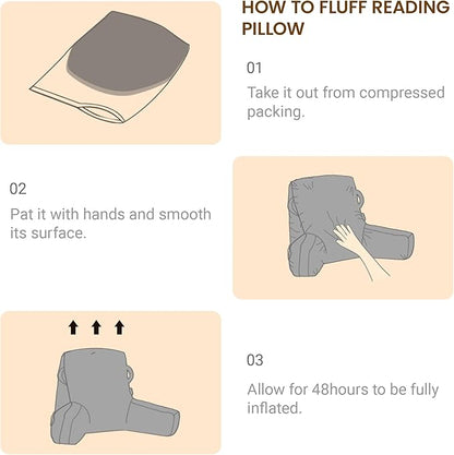 Portable Comfy Reading Pillows for Bed Sitting Up(Brown Oeko-Tex), Velvet Back Pillow with Arms & Pockets for Adults, Support Memory Foam Bed Pillow for Dorm/Reading/Watching/Gaming