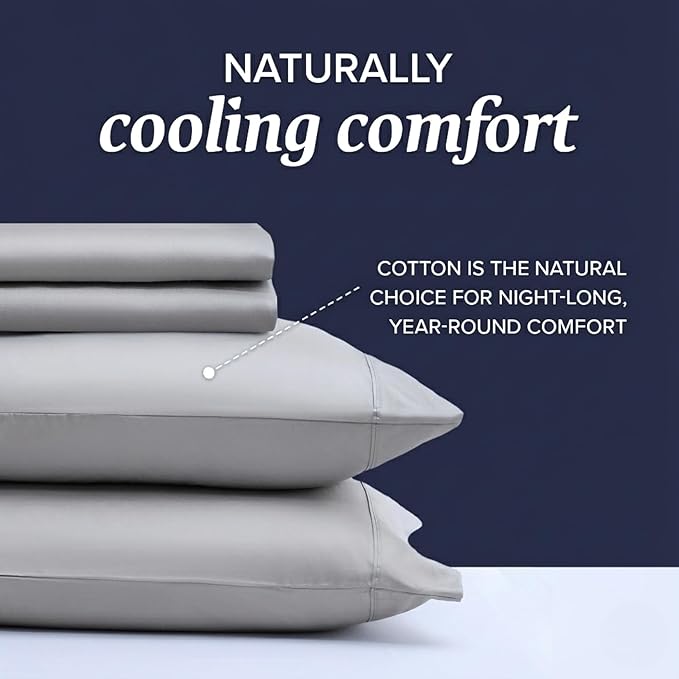 Beckham Hotel Collection Full Sheet Set 100% Cotton, 500TC Luxury Sateen Bedding, 16” Deep Pocket, Moisture-Wicking, 4-Piece, Gray