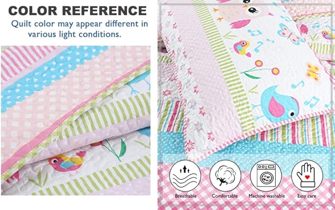 Cozy Line Home Fashions Happy Owl Pink Reversible Quilt Bedding Set, Coverlet, Bedspreads for Girls (Happy Owl, Twin - 2 Piece)