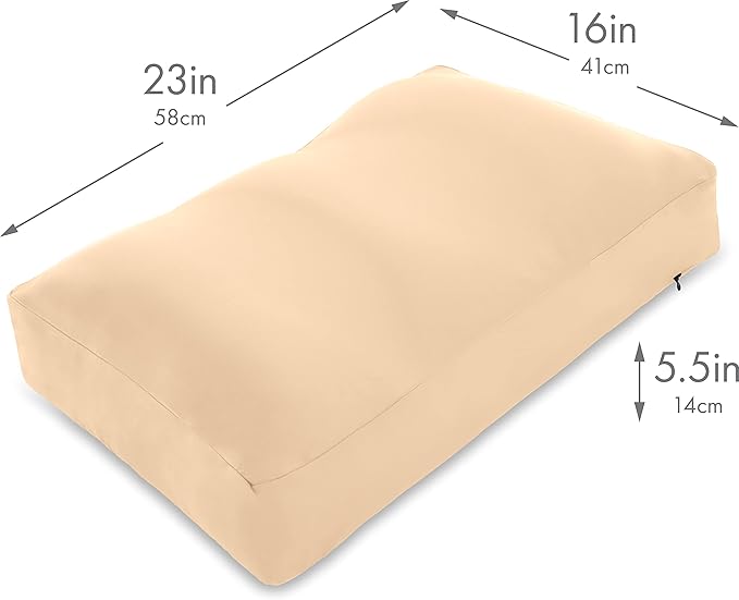 PILLOWY Premium Microbead Bed Pillow, Large Extra Fluffy But Supportive - Ultra Comfortable Sleep with Silk Like Anti Aging Cover 85% Spandex/ 15% Nylon Breathable, Cooling Barely Beige