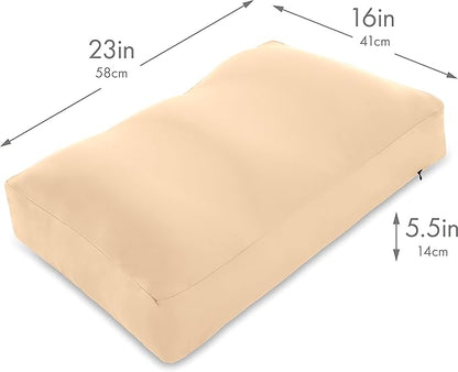 PILLOWY Premium Microbead Bed Pillow, Large Extra Fluffy But Supportive - Ultra Comfortable Sleep with Silk Like Anti Aging Cover 85% Spandex/ 15% Nylon Breathable, Cooling Barely Beige