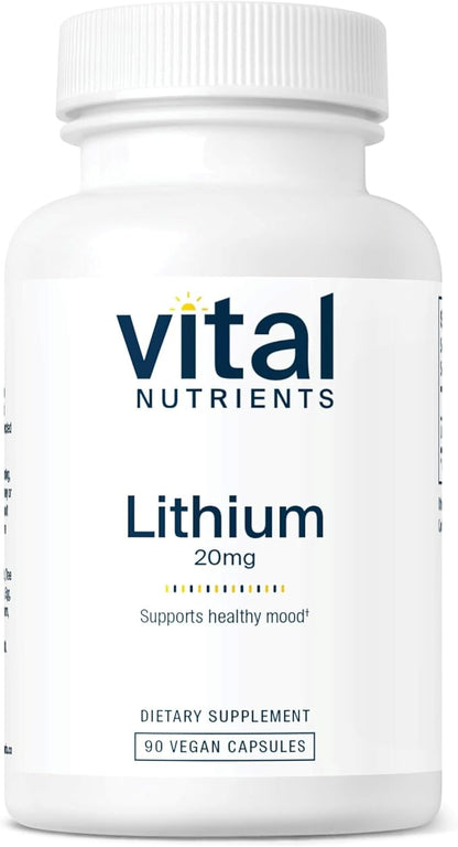 Vital Nutrients Lithium Orotate 20mg | Vegan Lithium Supplements for Memory, State of Mind, and Behavioral Health* | Gluten, Dairy, Soy Free | 90 Capsules
