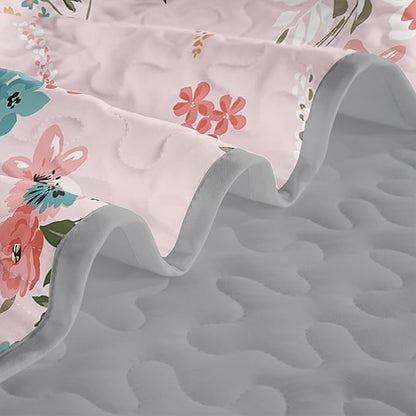 QOOMO Floral Quilt Set Twin Size,Flower Bedspread Coverlet Set,Flower 3Pcs Bedding Set Printed Quilt with 2 Pillowcases,Soft and Lightweight,for All Seasons