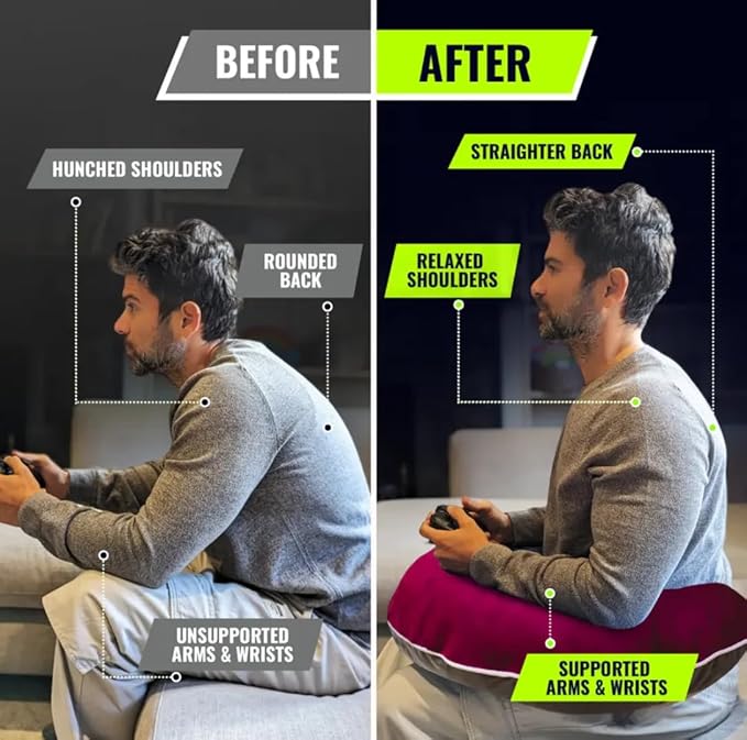 Legendary Gaming Pillow | Ergonomic Arm Rest Pillow for Long Gaming Sessions | Gaming Lap Pillow Provides Wrist & Elbow Support | Suede Gamer Pillow Comes with a Washable Cover, (Purple/Grey)
