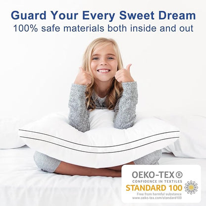 Premium Pillows Queen Size Set of 4, Fluffy and Supportive 7D Down Alternative Bed Pillows, Luxury Soft Hotel Quality Gusseted Pillow for Side Back Stomach Sleepers, Relief Neck Head and Shoulder Pain