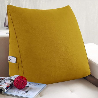 Cotton Linen Daybed Pillow Large Filled Triangular Soft Headboard Wedge Cushion Bed Backrest Positioning Support Reading Pillow for Adult Shoulder Lumbar Leg Bolster（Yellow, Small）