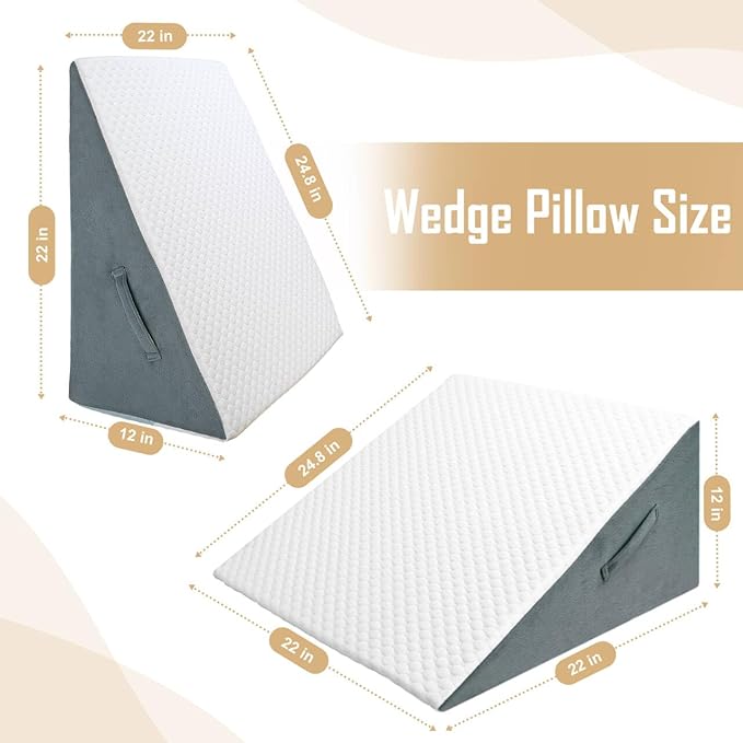 Bed Wedge Pillow for Sleeping, Adjustable Wedge Pillow Set for After Surgery, Elevated Triangle Pillow for Acid Reflux and Back Pain Relief, Post Surgery, Snoring, Back Suppor (White/Gray-02)