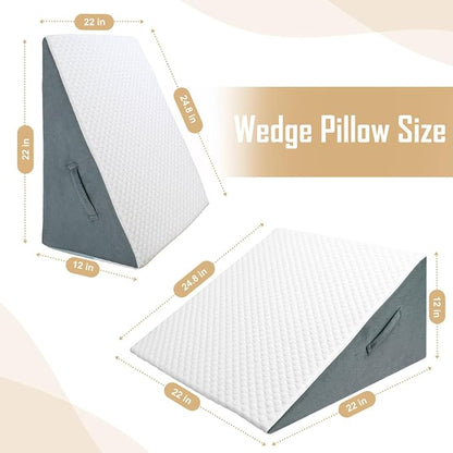Bed Wedge Pillow for Sleeping, Adjustable Wedge Pillow Set for After Surgery, Elevated Triangle Pillow for Acid Reflux and Back Pain Relief, Post Surgery, Snoring, Back Suppor (White/Gray-02)