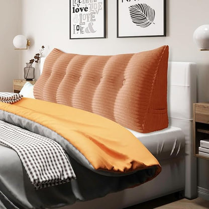 11 lbs Thickened Headboard Pillow Wedge Pillow Headboard Reading Pillow Bed for Comfortable Backrest Reading Triangular Pillow with Side Pocket Backrest Pillows for Sitting in Bed Queen