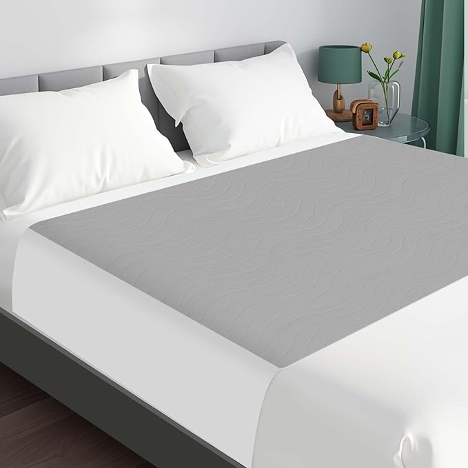 Bed Pads Washable Waterproof for Incontinence Adults, Reusable Wetting Pad Mattress Protector Underpads Tuckable Quick Dry, Fits Queen Size Bed, 36" x 60", Gray