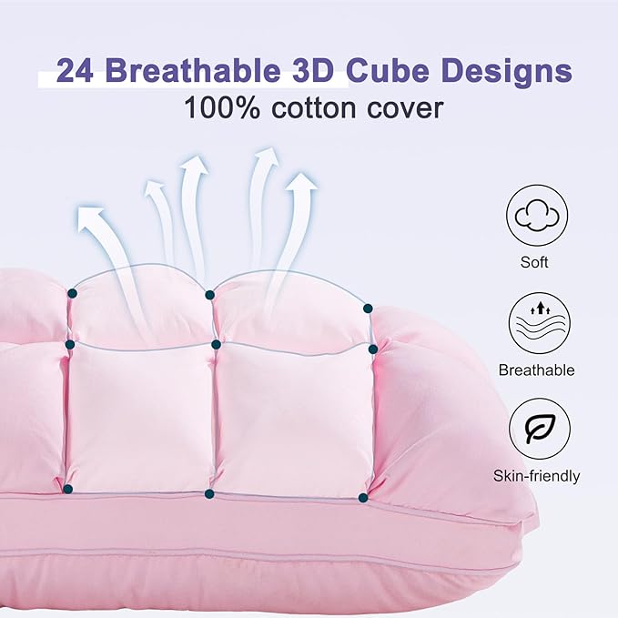YOUR MOON Soft Pillows for Sleeping, Support Bed Pillows, Fluffy Down Alternative Pillow, Luxury Hotel Gel Pillows for Side Sleeping Queen Size (Pink)