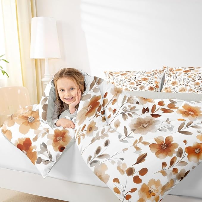 Erosebridal Vintage Floral King Comforter Set,Tan Beige Orange Flower Bedding Set for Kids Girls,Country Farmhouse Flowers Quilt,Boho Chic Wildflower Bedroom Decor,2 Pillowcases Breathable