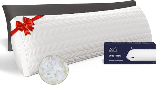 ZonLi Adjustable Memory Foam Body Pillow with Washable Bamboo Pillowcase Gift Box Set – 20x54 Long Body Pillow for Adults & Side Sleepers, Luxury Dark Grey
