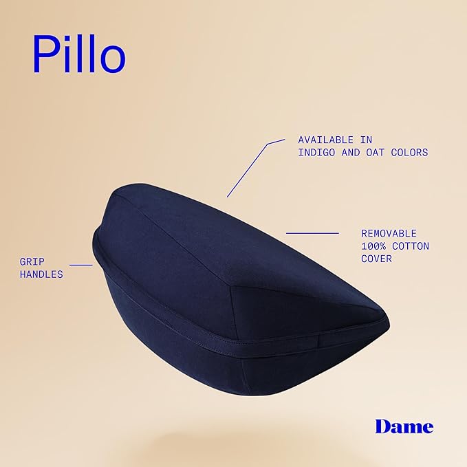 Dame Products Triangle Wedge Pillow for Couples - Support Cushion for Intimacy & Body Alignment - Bed Positioning Pillow with Washable Cover & Waterproof Liner - Indigo Color
