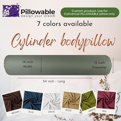 Case ONLY - Grey 54x12 inches Round Body Pillowcase - Cover Only - Zipper Pillowcase - 100% Brushed Microfiber - Bolster Pillow Cover - Fits Only Pillowable Round Body Pillow