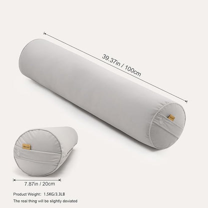 Long Pillow for Bed – Round Bolster Pillow for Adults, Body Pillow for Sleeping, Ergonomic Support,39.37x 7.87 Inches,Silver Gray