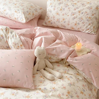 Pink Purple Floral Duvet Cover Queen Size Botanical Romantic Flower Bedding Set Kids Boys Girls Spring Aesthetic Garden Style Reversible Soft Breathable Comforter Cover 3Pcs