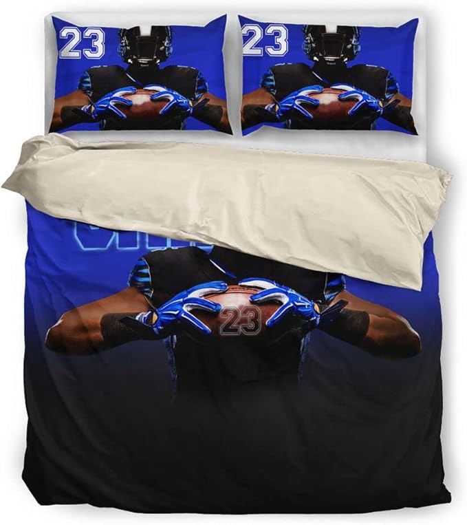 Personalized American Football Bedding Set, Kids 3 Piece Duvet Cover Set with Pillow Shams for Teens Boys, NO Comforter, Twin Size for Rugby Lovers (Football 16)