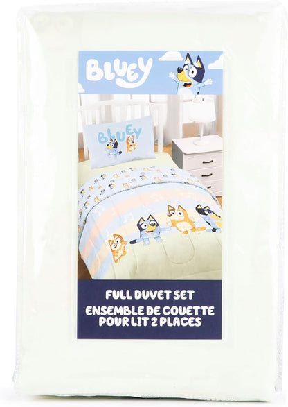Jay Franco Kids Duvet Cover Set – 3 Piece Super Soft Bedding with Sham Pillowcase, Cover ONLY - Comforter Not Included, Multi - Bluey, Full