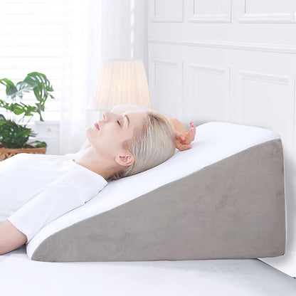 Sasttie Wedge Pillow, 12 Inch Memory Foam Bed Wedge Pillow for Sleeping, Acid Reflux, Back Pain, Post Surgery, and Snoring, Designed with Washable Cover, Light Gray