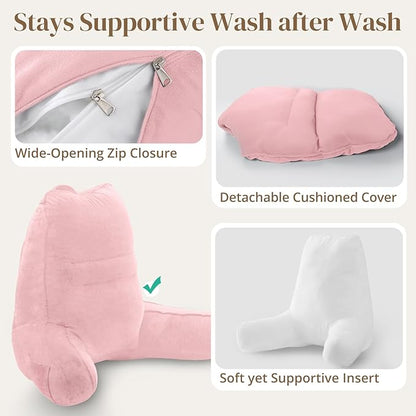 Sasttie Reading Pillow, Pillows for Reading or Relaxing – Ergonomic Support for Head, Neck, Back, and Lumbar, 21-Inch, Light Pink