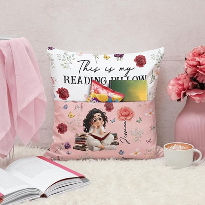 ENCYCOM Personalized Book Reading Pocket Pillow - Custom Reading Pillows with Name – Uniqua Gift for Bookworm Girls, Women Who Love Books, Perfect for Bed or Cozy Corner (Reading Pillow 08)