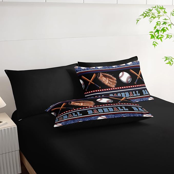 Baseball Sports Comforter 7Pcs Sneaker Baseball Gloves Bedding Set for Kid Teen Girl Boy Adult Sport Games Geometric Lines Quilt Bed Set Twin with 2 Sheets,2 Pillowcases,2 Throw Pillow Covers