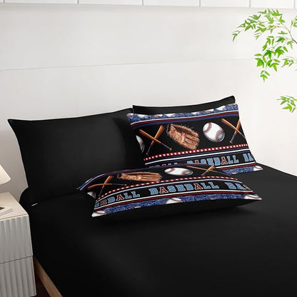 Baseball Sports Comforter 7Pcs Sneaker Baseball Gloves Bedding Set for Kid Teen Girl Boy Adult Sport Games Geometric Lines Quilt Bed Set Twin with 2 Sheets,2 Pillowcases,2 Throw Pillow Covers