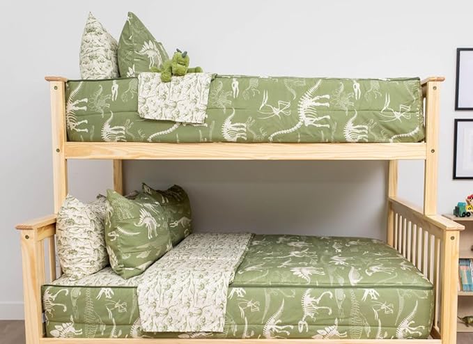 Beddy's Dinosaurs T-rex Theme Boys Durable Zipper Bedding for Kids, Bed in a Bag, Green Sheets and Comforter with Dino Fossils, Includes Pillowcase and Pillow Sham, Easy to Make and Wash