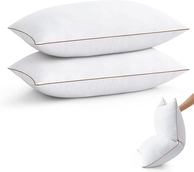 puredown® Goose Feather Down Pillows Queen Size Set of 2, Soft Fluffy Bed Pillow for Sleeping with 100% Cotton Cover, Medium Firm Luxury Hotel Collection Pillow for Back, Stomach or Side Sleeper