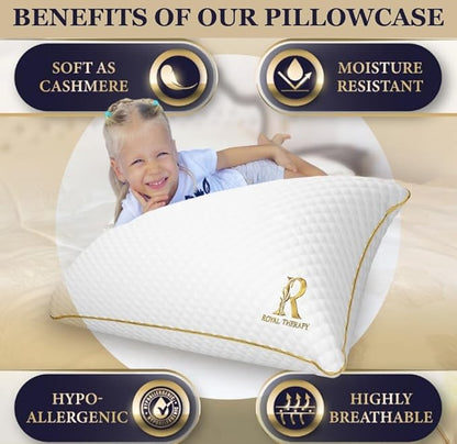 Royal Therapy King Memory Foam Pillows - Shredded Memory Foam Pillow for All Sleep Positions - Medium Firm Pillow with Adjustable Loft - Bamboo-Derived Rayon Cover - CertiPUR-US & Oeko-TEX Certified
