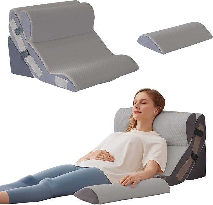 4PCS Wedge Pillow Set for After Surgery, Back Pillow for Bed Sitting up, 10-in-1 Foam Wedge Pillow for Acid Reflux & Back Pain Relief, Post Surgery Pillow for GERD & Snoring, Grey